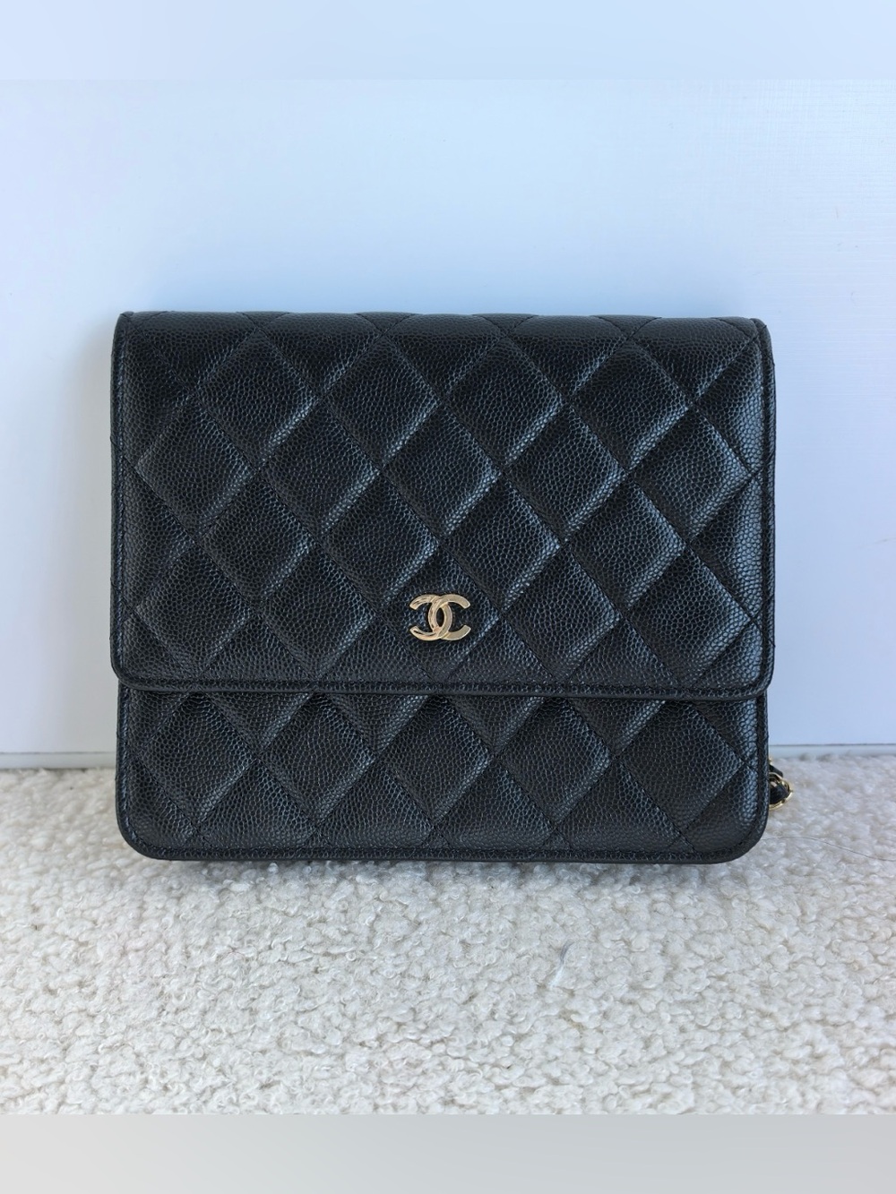 CHANEL Classic Wallet on Chain Black  Quilted Caviar Leather Flap Crossbody
